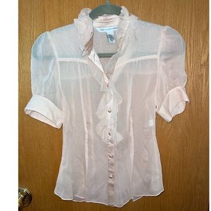 Vintage Blush Pink Silk Blouse size 2 button up shirt